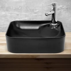 Waschbecken Eckig ohne Überlauf 43x43x12 cm Schwarz aus Keramik ML-Design