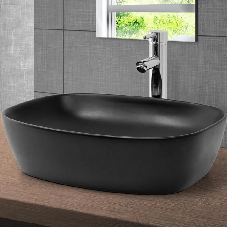 Waschbecken Eckig ohne Überlauf 50,5x38,5x14 cm Schwarz aus Keramik ML-Design