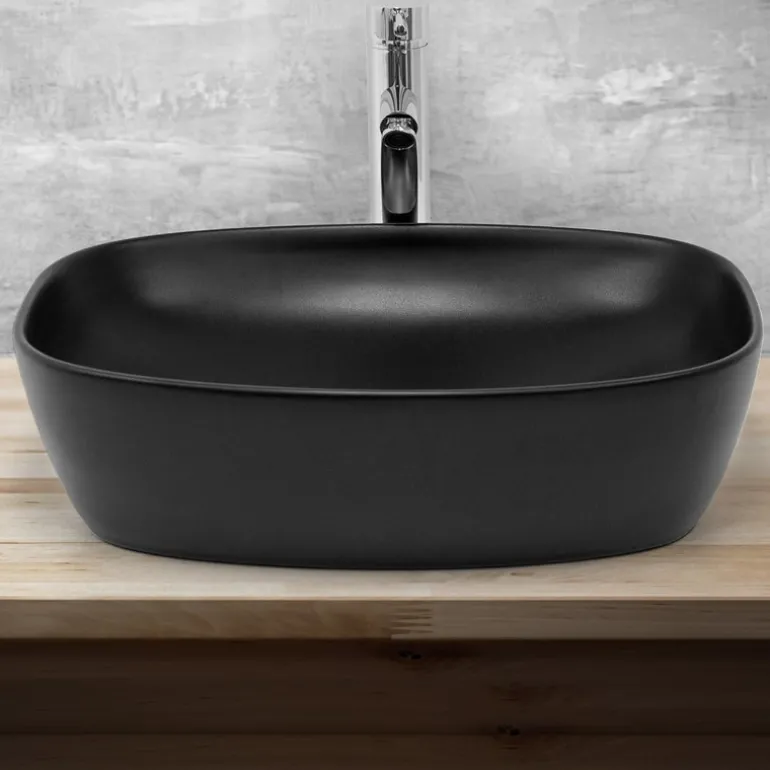 Waschbecken Eckig ohne Überlauf 50,5x38,5x14 cm Schwarz aus Keramik ML-Design
