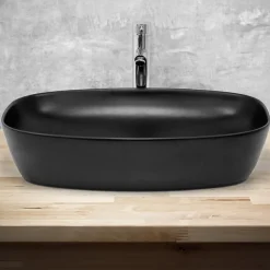 Waschbecken Eckig ohne Überlauf 60,5x38,5x14 cm Schwarz aus Keramik ML-Design