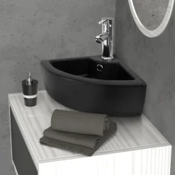 Waschbecken inkl. Ablaufagarnitur Silber  mit Überlauf 46x33x13 cm Schwarz aus Keramik ML-Design