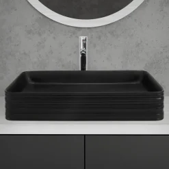 Waschbecken inkl. Ablaufganitur ohne Überlauf 68x38x12 cm Schwarz aus Keramik ML-Design