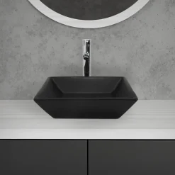 Waschbecken inkl. Ablaufgarnitur Schwarz ohne Überlauf 41x41x12 cm Schwarz aus Keramik ML-Design