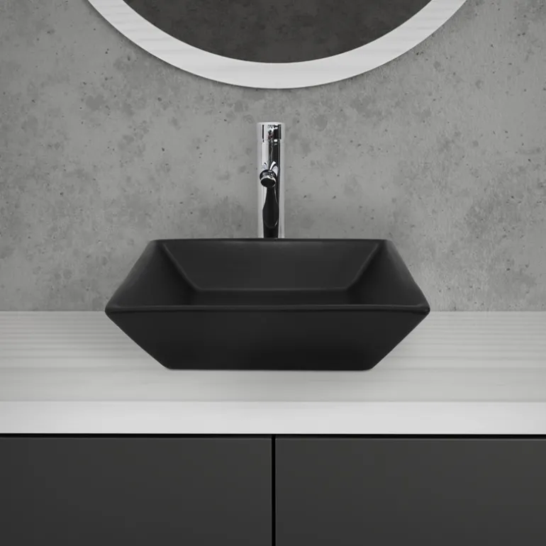 Waschbecken inkl. Ablaufgarnitur Schwarz ohne Überlauf 41x41x12 cm Schwarz aus Keramik ML-Design