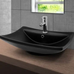 Waschbecken inkl. Ablaufgarnitur mit Überlauf 61x45,5x18,5 cm Schwarz matt aus Keramik ML-Design