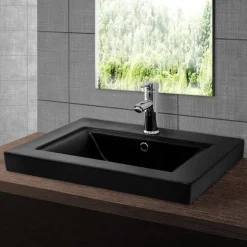 Waschbecken inkl. Ablaufgarnitur mit Überlauf 61x46,5x15,5 cm Schwarz aus Keramik ML-Design