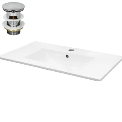 Waschbecken inkl. Ablaufgarnitur mit Überlauf 71x46,5x17,5 mm Weiß aus Keramik LuxeBath