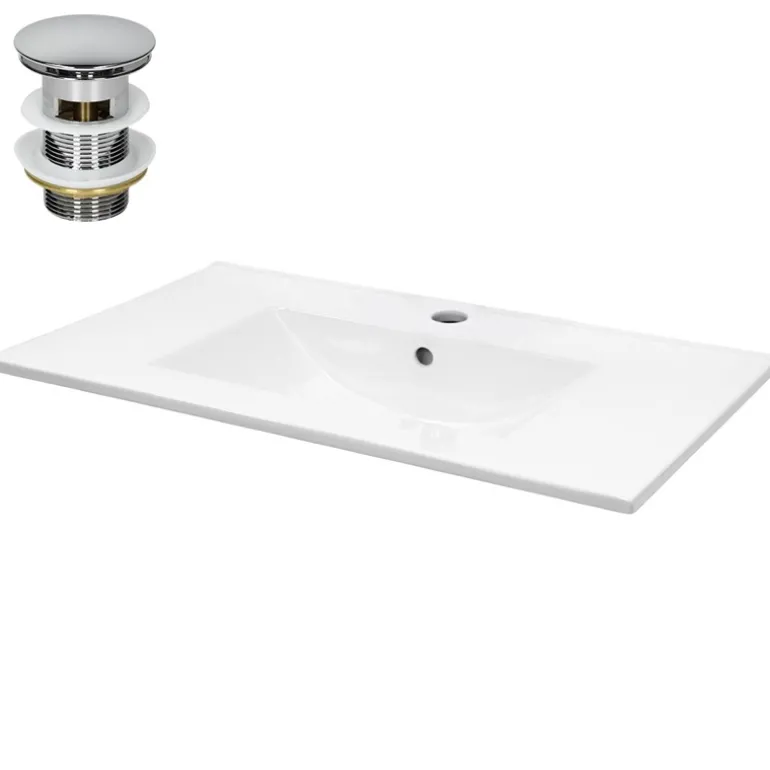Waschbecken inkl. Ablaufgarnitur mit Überlauf 71x46,5x17,5 mm Weiß aus Keramik LuxeBath
