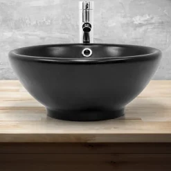 Waschbecken inkl. Ablaufgarnitur Ø 42x17 cm Schwarz matt aus Keramik ML-Design