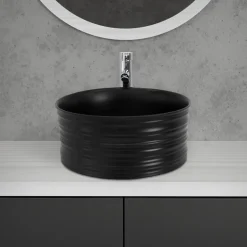 Waschbecken inkl. Ablaufgarnitur Schwarz ohne Überlauf Ø 41x18 cm Schwarz aus Keramik ML-Design