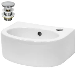 Waschbecken inkl. Ablaufgarnitur Silber mit Überlauf 33,5x25,5x13 cm Weiß aus Keramik