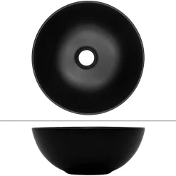 Waschbecken inkl. Ablaufgarnitur ohne Überlauf Ø 32x13,5 cm Schwarz aus Keramik ML-Design
