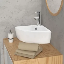Waschbecken inkl. Ablaufgarnitur Silber mit Überlauf 46x33x13 cm Weiß aus Keramik ML-Design