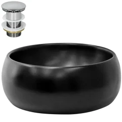 Waschbecken inkl. Ablaufgarnitur ohne Überlauf Ø 40x15,5 cm Schwarz aus Keramik ML-Design