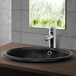 Waschbecken inkl. Ablaufgarnitur Silber mit Überlauf 49x40,5x19,5 cm Schwarz matt aus Keramik ML-Design