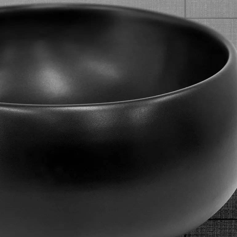 Waschbecken inkl. Ablaufgarnitur ohne Überlauf Ø 40x15,5 cm Schwarz matt aus Keramik ML-Design