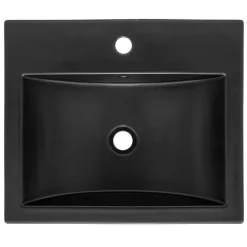 Waschbecken inkl. Ablaufgarnitur Silber mit Überlauf 53,5x46x16,5 cm Schwarz matt aus Keramik ML-Design