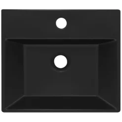 Waschbecken inkl. Ablaufgarnitur Schwarz mit Überlauf 41,5x36x13 cm Schwarz aus Keramik ML-Design