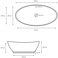 Waschbecken inkl. Ablaufgarnitur Silber mit Überlauf 59x39x20 cm Weiß aus Keramik