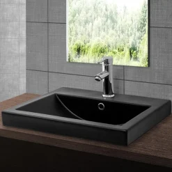 Waschbecken inkl. Ablaufgarnitur Schwarz mit Überlauf 53,5x46x16,5 cm Schwarz matt aus Keramik ML-Design