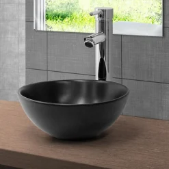 Waschbecken inkl. Ablaufgarnitur Silber ohne Überlauf Ø 28x15 cm Schwarz aus Keramik ML-Design