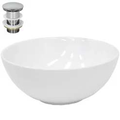 Waschbecken inkl. Ablaufgarnitur Silber ohne Überlauf Ø 32x13,5 cm Weiß aus Keramik LuxeBath