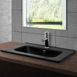 Waschbecken inkl. Ablaufgarnitur Silber mit Überlauf 61x46x16,5 cm Schwarz aus Keramik ML-Design