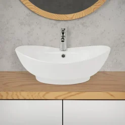 Waschbecken inkl. Ablaufgarnitur Weiß mit Überlauf 59x39,5x20,5 cm Weiß aus Keramik ML-Design