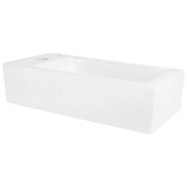 Waschbecken inkl. Ablaufgarnitur Weiß ohne Überlauf 51x25x13 cm Weiß aus Keramik Rechtsbündig ML-Design