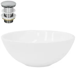 Waschbecken inkl. Ablaufgarnitur Silber ohne Überlauf Ø 28x11,6 cm Weiß aus Keramik ML-Design
