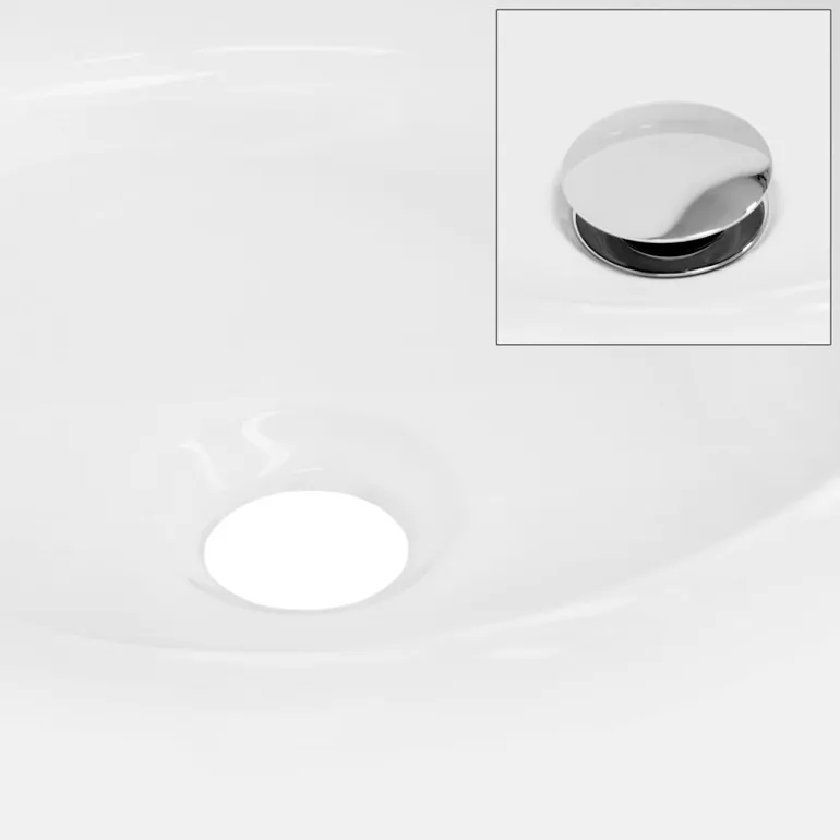 Waschbecken inkl. Ablaufgarnitur Silber ohne Überlauf Ø 28x11,6 cm Weiß aus Keramik ML-Design