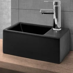 Waschbecken inkl. Ablaufgarnitur Silber ohne Überlauf 35,5x20,5x12,5 cm Schwarz aus Keramik ML-Design