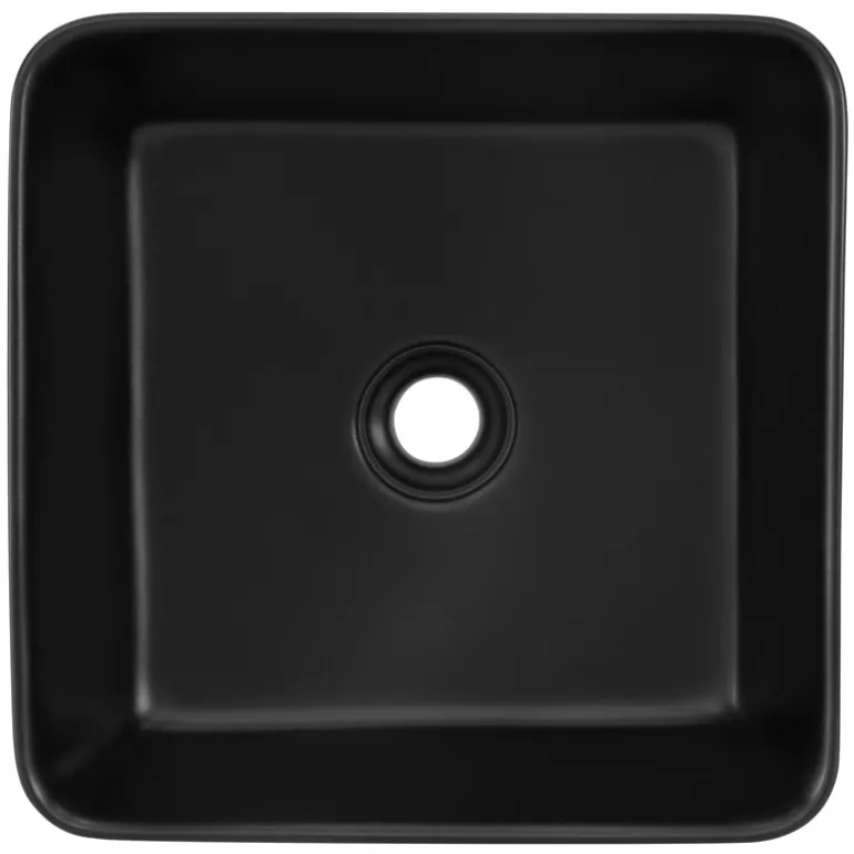 Waschbecken inkl. Ablaufgarnitur Silber ohne Überlauf 39x39x15 cm Schwarz aus Keramik ML-Design