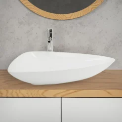 Waschbecken inkl. Ablaufgarnitur Weiß ohne Überlauf 69x46x13 cm Weiß aus Keramik ML-Design