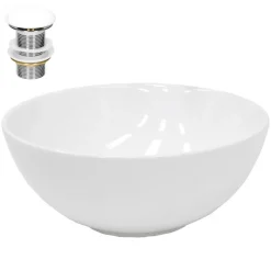 Waschbecken inkl. Ablaufgarnitur Weiß ohne Überlauf Ø 32x13,5 cm Weiß aus Keramik LuxeBath