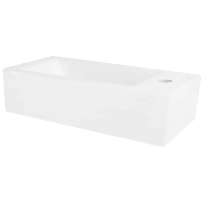 Waschbecken inkl. Ablaufgarnitur Silber ohne Überlauf 51x25x13 cm Weiß aus Keramik Linksbündig ML-Design