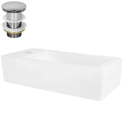 Waschbecken inkl. Ablaufgarnitur Silber ohne Überlauf 51x25x13 cm Weiß aus Keramik Rechtsbündig ML-Design