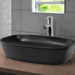 Waschbecken inkl. Ablaufgarnitur Silber ohne Überlauf 60,5x38,5x14 cm Schwarz aus Keramik ML-Design