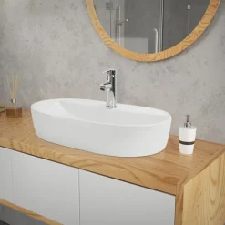 Waschbecken inkl. Ablaufgarnitur Silber ohne Überlauf 60x40x12 cm Weiß aus Keramik ML-Design