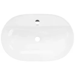Waschbecken inkl. Ablaufgarnitur Silber ohne Überlauf 60x40x12 cm Weiß aus Keramik ML-Design