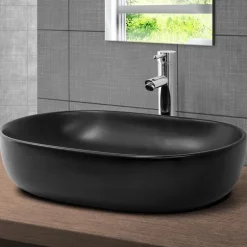 Waschbecken inkl. Ablaufgarnitur Silber ohne Überlauf 60x42,5x14,5 cm Schwarz aus Keramik ML-Design