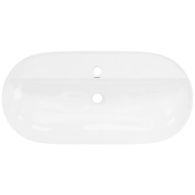 Waschbecken inkl. Ablaufgarnitur Silber ohne Überlauf 80x40x12 cm Weiß aus Keramik ML-Design