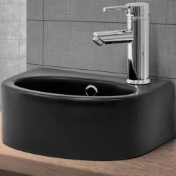 Waschbecken Oval mit Überlauf 33,5x25,5x13 mm Schwarz aus Keramik ML-Design