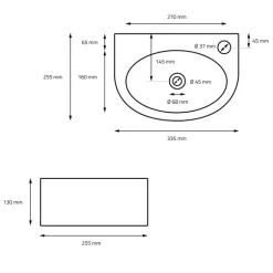 Waschbecken Oval mit Überlauf 33,5x25,5x13 mm Schwarz aus Keramik ML-Design