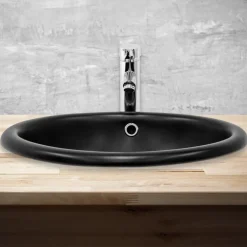Waschbecken Oval mit Überlauf 49x40,5x19,5 cm Schwarz matt aus Keramik ML-Design