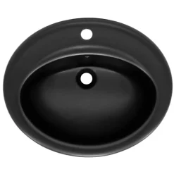 Waschbecken Oval mit Überlauf 57x48,5x19,5 cm Schwarz matt aus Keramik ML-Design