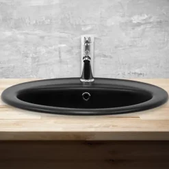 Waschbecken Oval mit Überlauf 57x48,5x19,5 cm Schwarz matt aus Keramik ML-Design