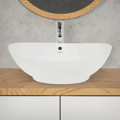 Waschbecken Oval mit Überlauf 590x390x200 mm Weiß aus Keramik