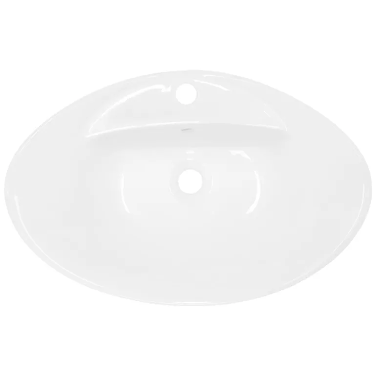 Waschbecken Oval mit Überlauf 59x39,5x20,5 cm Weiß aus Keramik ML-Design