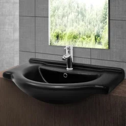 Waschbecken Oval mit Überlauf 77x50,5x22,5 cm Schwarz matt aus Keramik ML-Design
